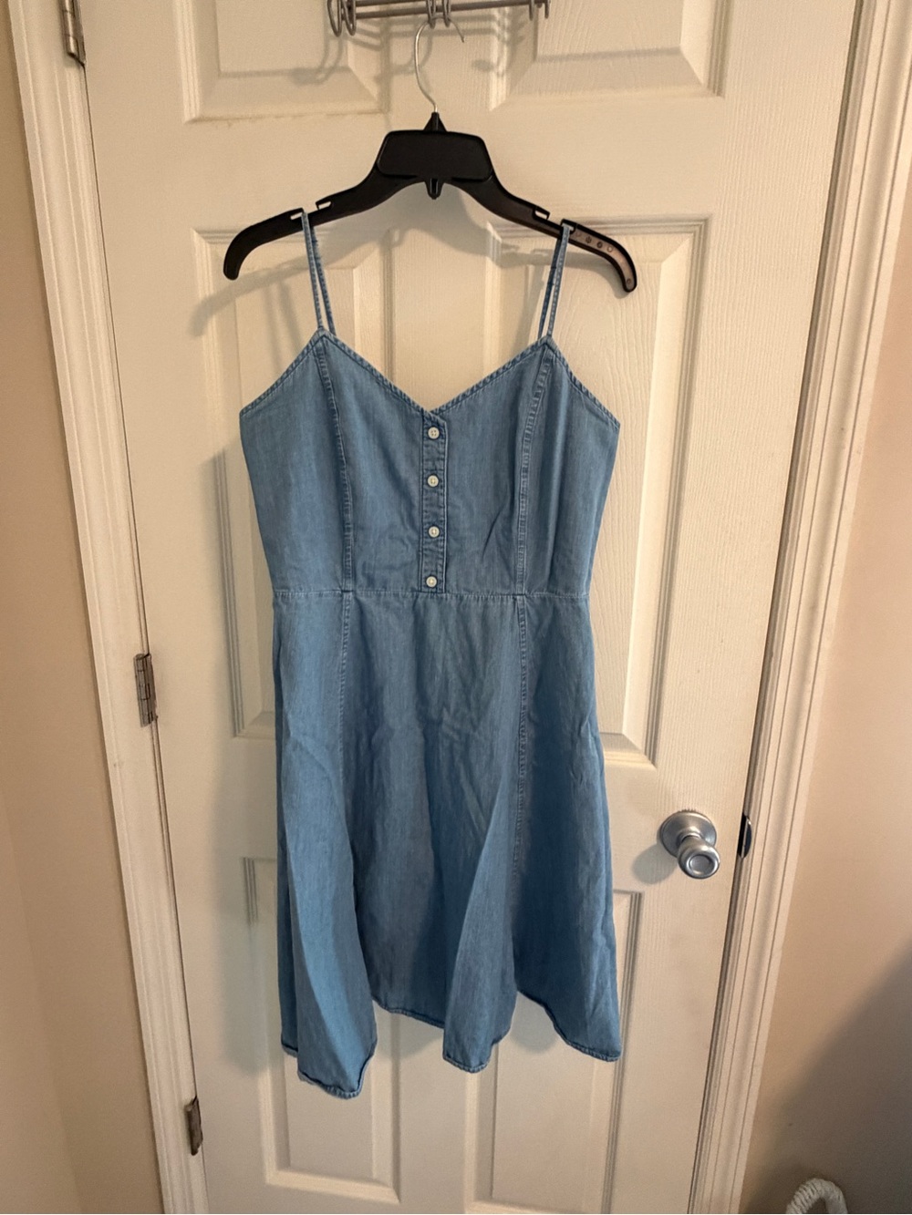 Light Wash Denim Button-Front Spaghetti Strap Dress